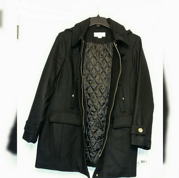 NWT Michael Kors plus black wool-blend toggle coat - Picture 2 of 8